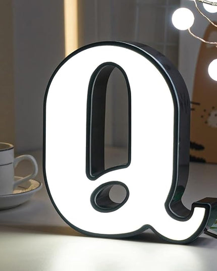 LED Marquee Letter Lights-DIY Marquee Lights up Letter Signs, Dual DC Interface Upgrade Multi-Letter Connection, 26 Alphabet Signs for Wedding, Birthday, Party， Bar Decoration (Q) - LeafyLoom