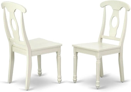 East West Furniture KEC-LWH-W Kenley Dinette Chairs - Napoleon Back Solid Wood Seat Kitchen Chairs, Set of 2, Linen White - LeafyLoom