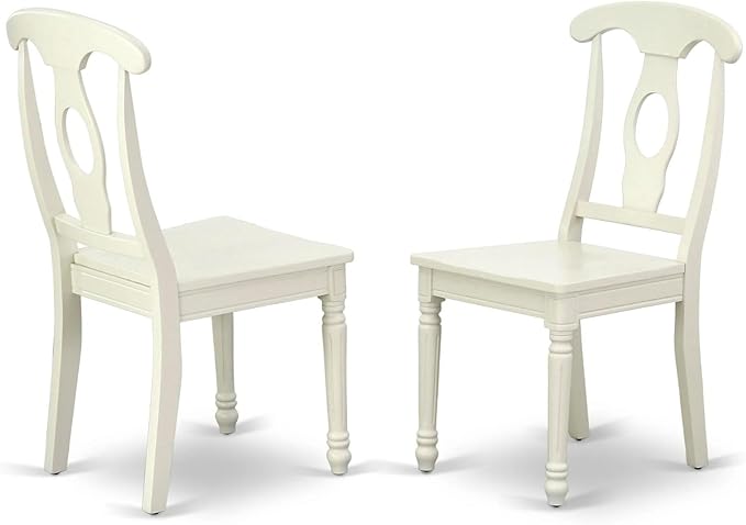East West Furniture KEC-LWH-W Kenley Dinette Chairs - Napoleon Back Solid Wood Seat Kitchen Chairs, Set of 2, Linen White - LeafyLoom
