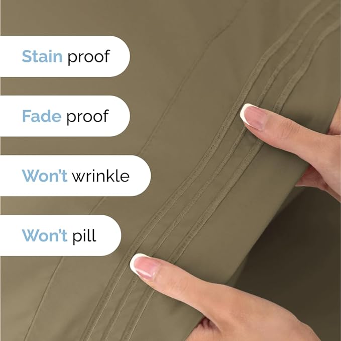 Twin XL Size 3 Piece Sheet Set - Comfy Breathable & Cooling Sheets - Hotel Luxury Bed Sheets for Women & Men - Deep Pockets, Easy-Fit, Extra Soft & Wrinkle Free Sheets - Khaki Oeko-Tex Bed Sheet Set - LeafyLoom