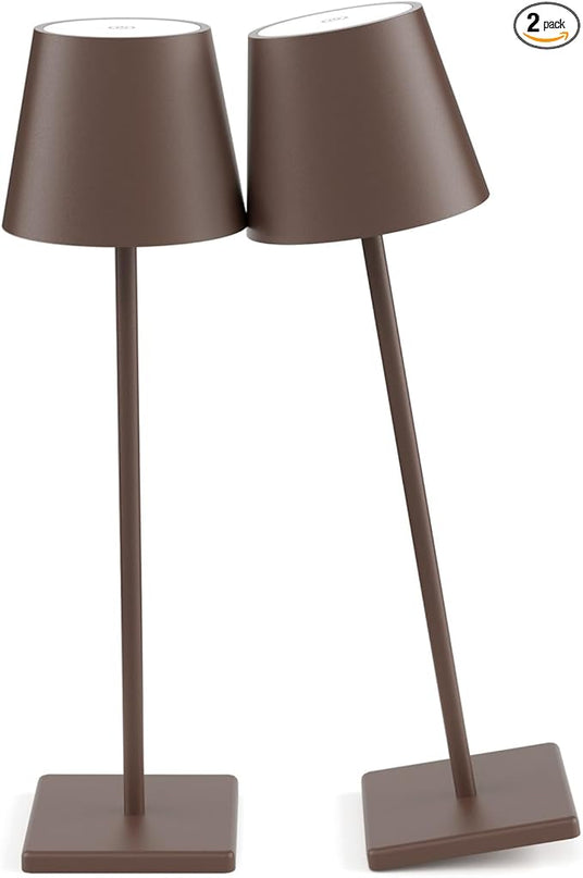 2 Packs LED Cordless Table Lamp, Rechargeable Battery Desk lamp 5500mAh Battery Operated Stepless Dimming Modern Portable Table Light for Restaurant/Table/Bedroom/Outdoor IP54 Waterproof (Rust Red) - LeafyLoom