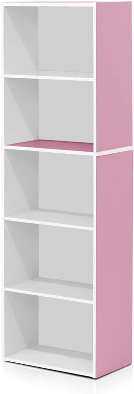Furinno 5-Tier Reversible Color Open Shelf Bookcase , White/Pink 11055WH/PI - LeafyLoom