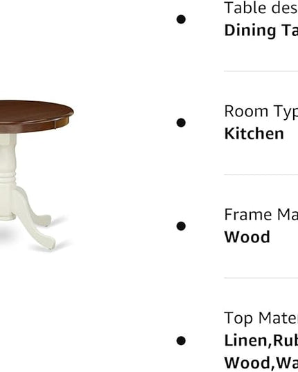 East West Furniture EMT-MLW-TP Eden Kitchen Table - a Round Dining Table Top with Pedestal Base, 30x30 Inch, Mahogany & Linen White - LeafyLoom