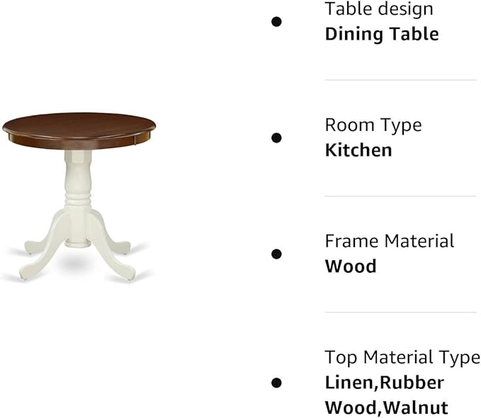 East West Furniture EMT-MLW-TP Eden Kitchen Table - a Round Dining Table Top with Pedestal Base, 30x30 Inch, Mahogany & Linen White - LeafyLoom