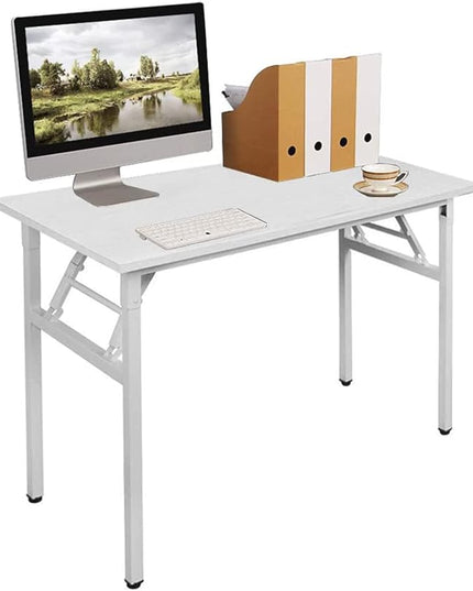 SogesGame Study Computer Desk 39.4 Inch Home Office Writing Small Desk, Modern Simple Style PC Table, Foldable Desk No Install Needed, White - LeafyLoom