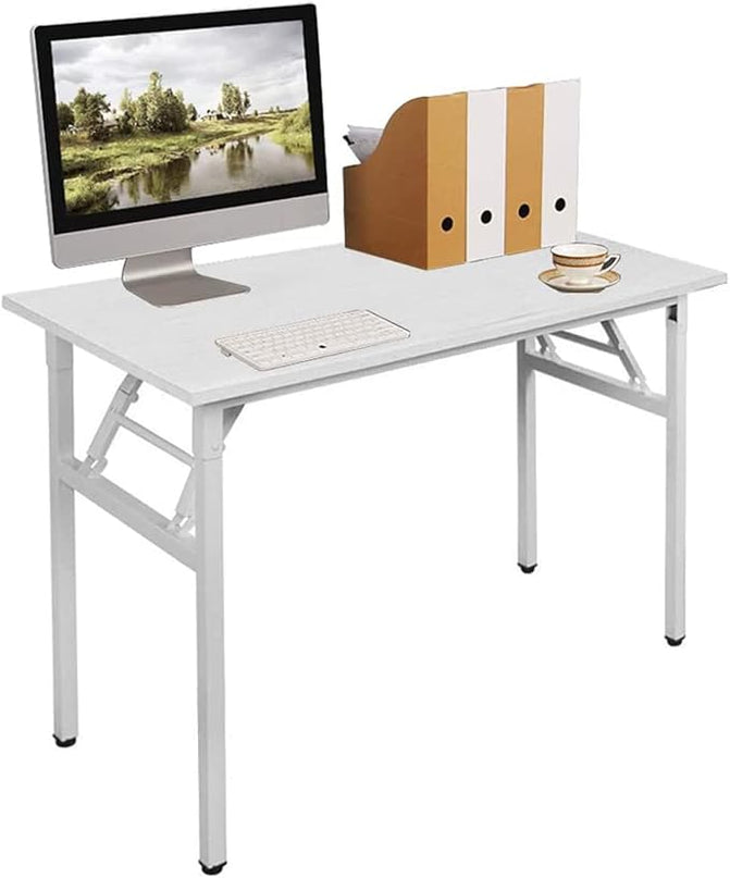 SogesGame Study Computer Desk 39.4 Inch Home Office Writing Small Desk, Modern Simple Style PC Table, Foldable Desk No Install Needed, White - LeafyLoom