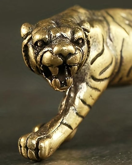 Solid Brass Little Tiger Statue - Vintage Decor Piece for Desk or Shelf for Wildlife Enthusiasts(Little Tiger) - LeafyLoom