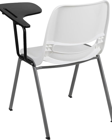 Flash Furniture White Ergonomic Shell Chair with Left Handed Flip-Up Tablet Arm - LeafyLoom