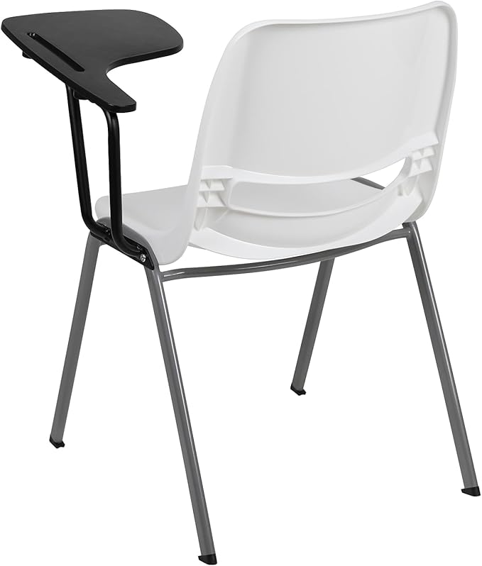 Flash Furniture White Ergonomic Shell Chair with Left Handed Flip-Up Tablet Arm - LeafyLoom