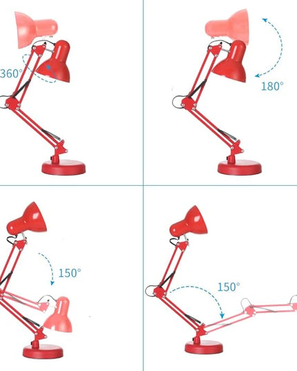 Led Desk Lamp with Clamp - Swing Arm Desk Lamp with 5 LED Cold Light Bulbs 6500K - Folding Table Lamp，Used for Office, Work, Study, Dormitory Reading and Eye Protection Desk Lamp (Red-5) - LeafyLoom