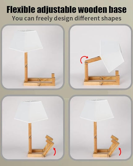 ELINKUME Cute Robot Desk Lamp,Dimmable Bedside Table Lamps,Square Lampshade Night Light with Foldable Solid Wood Body,Fun Kids Lamp, Nightstand lamp for Bedroom,Study,Office,Living room(Gift) - LeafyLoom