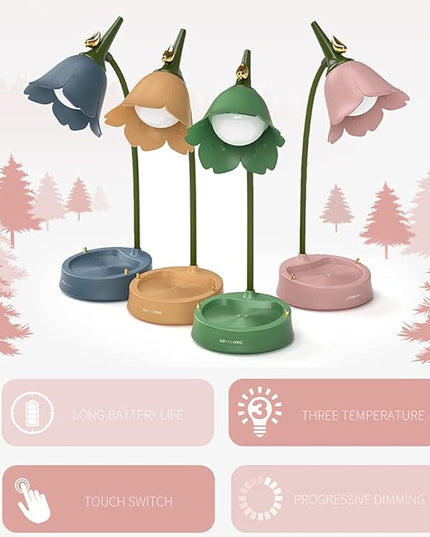 LED Desk Lamp Cordless Table Light Adjustable Gooseneck Dimmable Touch Rechargeable Battery Eye-Caring Night Light for Kids,Mini Cute Lamp for College Dorm Bedroom Reading (Pink) - LeafyLoom