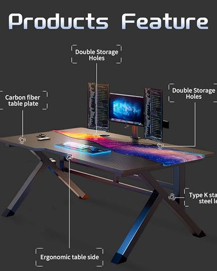 31 Inch Gaming Computer Desk - Sturdy Small Home Office Desk with Ergonomic Design - Easy Assembly - PC Laptop Desk with Black Carbon Fiber Desktop - LeafyLoom