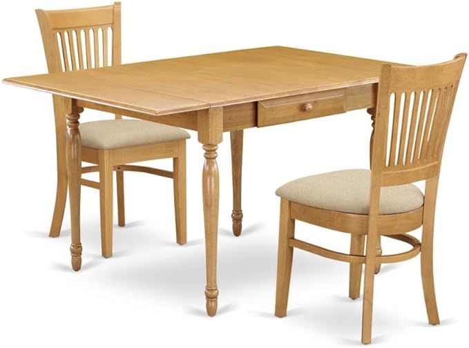 East West Furniture MZVA3-OAK-C Monza 3 Piece Kitchen Set for Small Spaces Contains a Rectangle Table with Dropleaf and 2 Linen Fabric Dining Room Chairs, 36x54 Inch - LeafyLoom