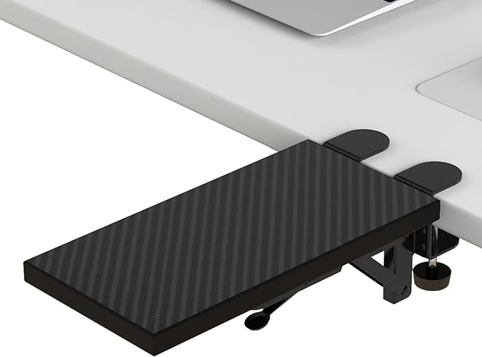 Ergonomics Desk Extender Tray, 11.8"x5.9" Punch-Free Clamp on, Foldable Keyboard Drawer Tray, Table Mount Arm Wrist Rest Shelf, Computer Elbow Arm Support - LeafyLoom