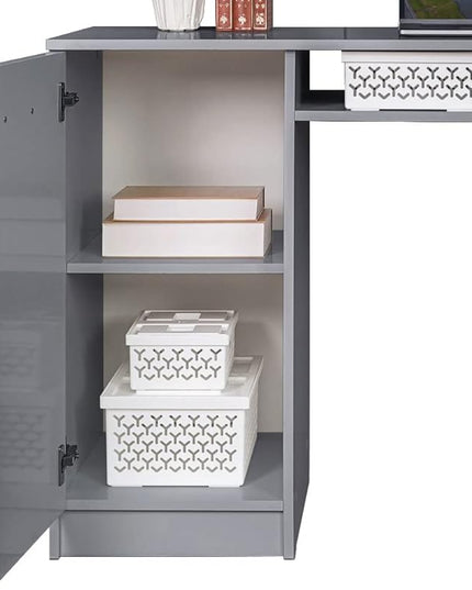 Madesa Computer Desk with 3 Drawers, 1 Door and 1 Storage Shelf, Wood Writing Home Office Workstation, Office Desk with Drawers - 30” H x 18” D x 53” W - Grey - LeafyLoom