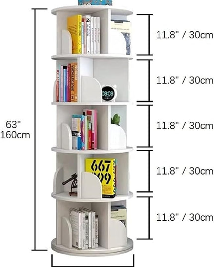 5 Tier 360° Rotating Stackable Shelves Bookshelf Organizer (White) - LeafyLoom