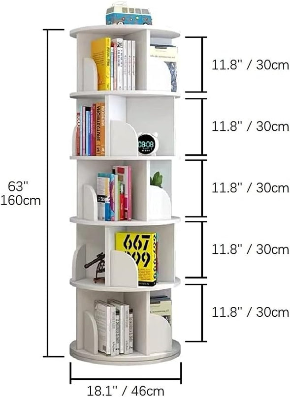 5 Tier 360° Rotating Stackable Shelves Bookshelf Organizer (White) - LeafyLoom