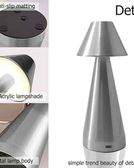 Portable Metal Desk Lamp, Cordless Metal LED Table Lamp,3 Color Touch Control Rechargeable Lamp,3-Levels Brightness Room Decor Desk Lamp,Bedside Lamp,Dining Room Lamp (Silver) - LeafyLoom