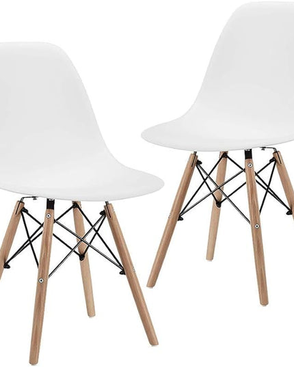 CangLong Modern Mid-Century Dining Chair Shell Lounge Plastic Chair with Natural Wooden Legs for Kitchen, Dining, Bedroom, Living Room Side Chairs Set of 2, White - LeafyLoom
