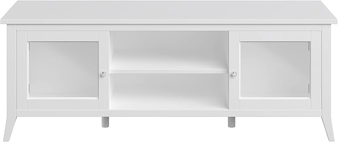 Lavish Home TV Stand-55-inch Storage Cabinet with 2 Cubbies and 2 Shelves-Entertainment Center for Living Room, Bedroom, or Entryway, 55", White - LeafyLoom