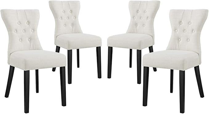 Modway Silhouette Modern Tufted Upholstered Fabric Parsons Four Dining Chairs in Beige - LeafyLoom