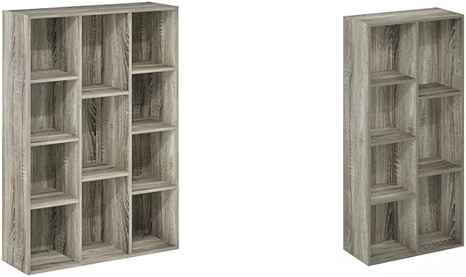 Furinno 11-Cube and 7-Cube Reversible Open Shelf Bookcases in French Oak - LeafyLoom