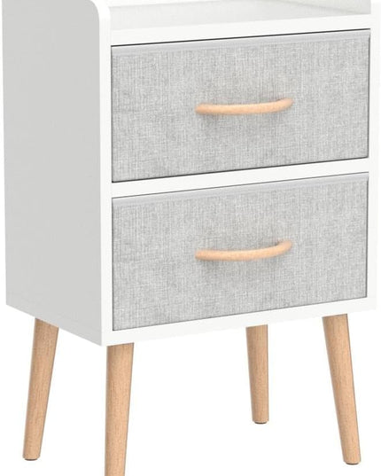 LUCKNOCK NightStand with 2 Fabric Drawers, Bedside Table with Solid Wood Legs, Minimalist and Practical End Side Table for Bedroom, White. - LeafyLoom