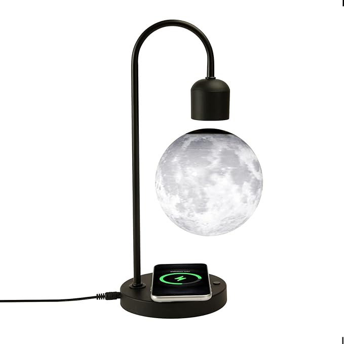 Floating Moon Lamp with Wireless Phone Charger & LED Levitating Ball in The Air Freely Unique Magnetic Cloud Desk Lamp with Cool Night Light, Home Office Decor & Gift for Friends Families - LeafyLoom
