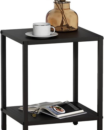 Black Metal Nightstand - 2 Shelf Multipurpose End Table Sturdy Sturdy Bedside Table Easy to Clean Suitable for Function As a Night Stand,End Table,Side Table (Black) - LeafyLoom