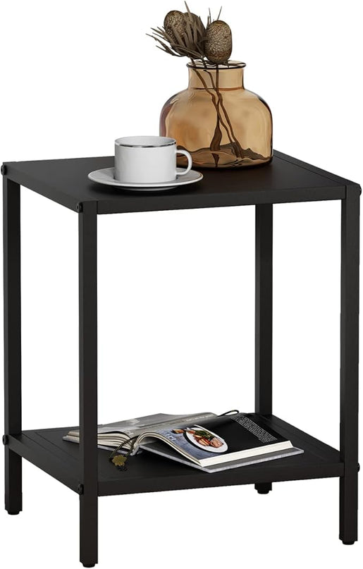 Black Metal Nightstand - 2 Shelf Multipurpose End Table Sturdy Sturdy Bedside Table Easy to Clean Suitable for Function As a Night Stand,End Table,Side Table (Black) - LeafyLoom