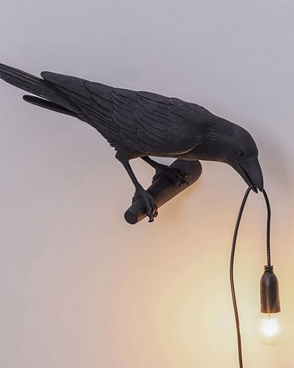 Raven Desk Lamp, Raven Lamp, Bird Lamp, Resin LED Bird Lamp for Bedroom/Office/Living Room/Farmhouse Art Deco with Plug (Left) - LeafyLoom