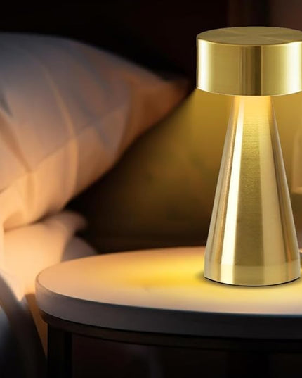 Portable Metal Desk Lamp, Cordless LED Table Lamp,3 Color Touch Control Rechargeable Lamp,3-Levels Brightness Room Decor Desk Lamp,Bedside Lamp,Night Light, Dining Room Lamp (Gold) - LeafyLoom