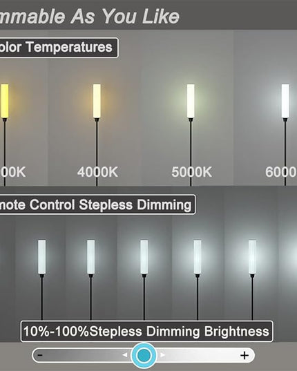 Floor Lamp with Remote Control,Bright Floor Lamps for Living Room/Bedroom/Office, Stepless Adjustable 3000K-6000K Colors and 10-100% Brightness,Standing Light with Foot Switch (Black) - LeafyLoom