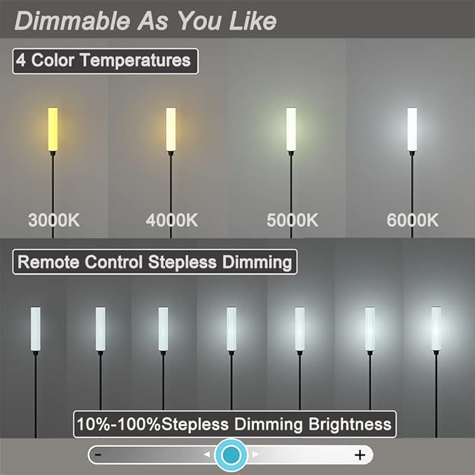 Remote Control Floor lamp,Bright Floor Lamps for Bedroom、Living Room，Stepless Adjustable 3000K-6000K Colors and 10-100% Brightness Remote Control Lamps,Standing Lights for Living Room (Black) - LeafyLoom
