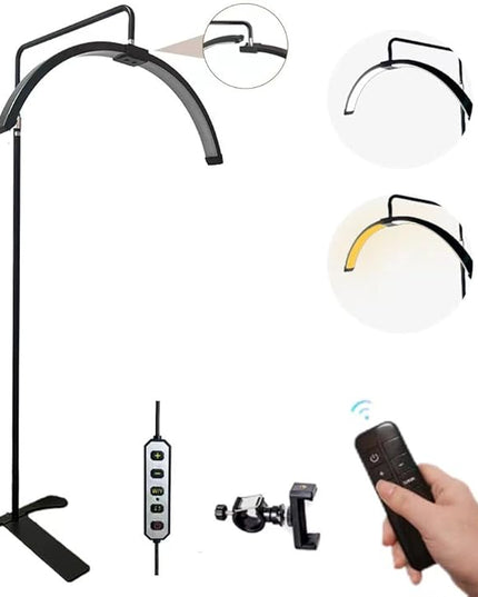 Eyelash LED Floor Light, Half Moon Lamp for Lash Extension, Lighting for Beauty, Skincare, Lashes, Eyebrows, Filming Content Creation (Black) - LeafyLoom