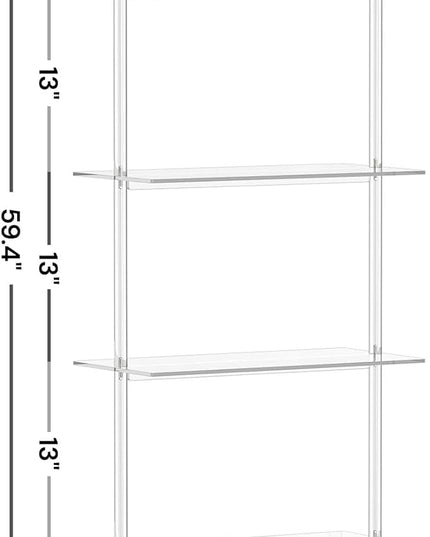 Acrylic Ladder Bookshelf, 4-Tier Clear Wall Mounted Bookshelf with Open Shelves, Multipurpose Bookcase for Living Room, Bathroom, Office, Modern, 11.6" D x 23.4" W x 59.4" H - LeafyLoom