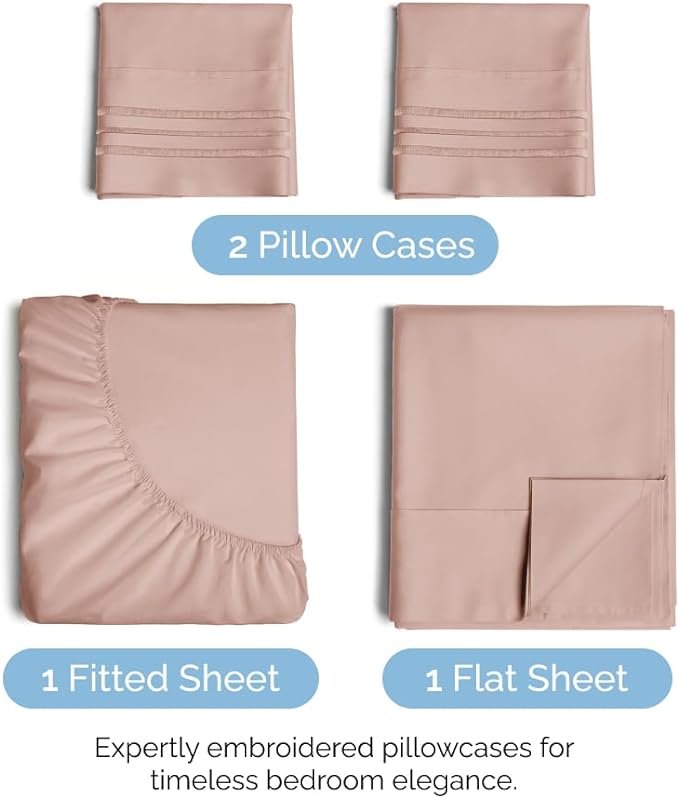 Full Size 4 Piece Sheet Set - Comfy Breathable & Cooling Sheets - Hotel Luxury Bed Sheets for Women & Men - Deep Pockets, Easy-Fit, Extra Soft & Wrinkle Free Sheets - Mauve Oeko-Tex Bed Sheet Set - LeafyLoom