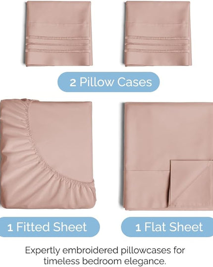 Queen Size 4 Piece Sheet Set - Comfy Breathable & Cooling Sheets - Hotel Luxury Bed Sheets for Women & Men - Deep Pockets, Easy-Fit, Extra Soft & Wrinkle Free Sheets - Mauve Oeko-Tex Bed Sheet Set - LeafyLoom