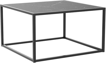 SAYGOER Black Coffee Table Small Square Coffee Table Simple Modern Center Table for Living Room Home Office 27.6 * 27.6 * 15.7Inch Easy Assembly, Black Faux Marble Top with Metal Frame - LeafyLoom