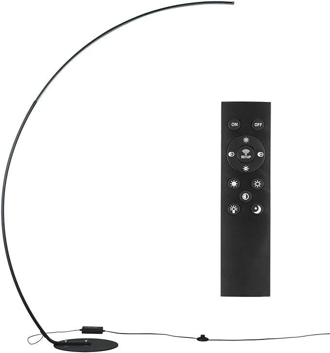 NUÜR Arc Floor Lamp, 67" Tall Black Gold LED Modern Standing Floor Lamp with Remote Control, Arched Bright Floor Lamps for Living Room Bedroom Office Home (Black) - LeafyLoom
