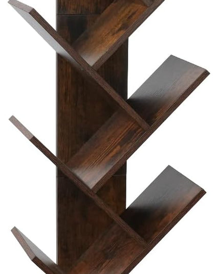 8-Tier Bookshelf Tree Bookshelf Book Tree with Drawer Wooden Bookshelves Storage Rack for CDs/Books, Shelves for Bedroom, Living Room & Office (Rustic Brown) - LeafyLoom