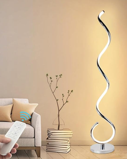 Modern Floor Lamps for Living Room, 40W Dimmable LED Spiral Floor Lamp with Remote, Adjustable Colors & Brightness Standing Lamp Reading Lamp Corner Floor Lamp for Bedroom, Office - Silver - LeafyLoom