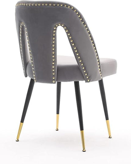 NicBex Dining Chairs Set of 2 Velvet Upholstered Kitchen Dining Chairs with Nailhead Trim for Dining Room-Gray - LeafyLoom