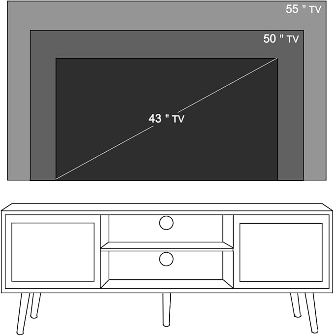 Anmytek Farmhouse Rattan TV Stand for 55 Inches TV Mid Century Modern Entertainment Center with Storage Cabinet Wood Small Media Console for Living Room Black H0056 - LeafyLoom