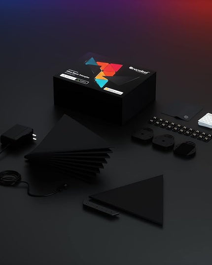 Nanoleaf Shapes WiFi and Thread Smart RGBW 16M+ Color LED Dimmable Gaming and Home Decor Wall Lights Smarter Kits (Black Triangles Smarter Kit (9 Pack) NANOLEAF