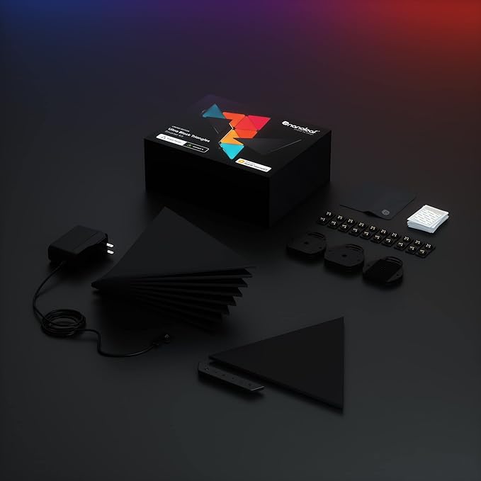Nanoleaf Shapes WiFi and Thread Smart RGBW 16M+ Color LED Dimmable Gaming and Home Decor Wall Lights Smarter Kits (Black Triangles Smarter Kit (9 Pack) NANOLEAF