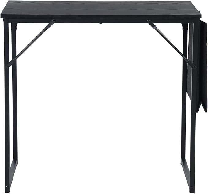 FurnitureR 31.5 inch Small Study Writing Table with Storage Bag Space Saving for Home Office, Modern PC Metal Frame Computer Desk, Black - LeafyLoom