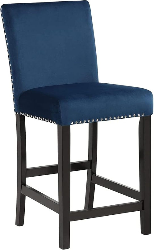 New Classic Furniture Celeste 5-Piece Faux Marble Round Counter Set with 1 Table and 4 Chairs, 42-Inch, Blue - LeafyLoom