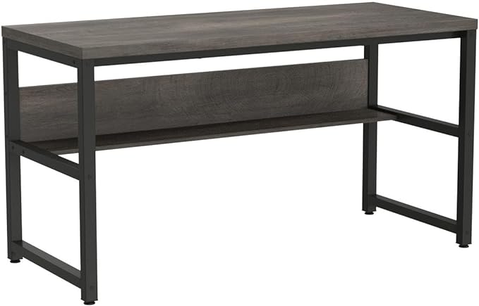 TOPSKY Computer Desk with Bookshelf/Metal Hole Cable Cover 1.18" Thick Desk (55", Espresso Gray) - LeafyLoom